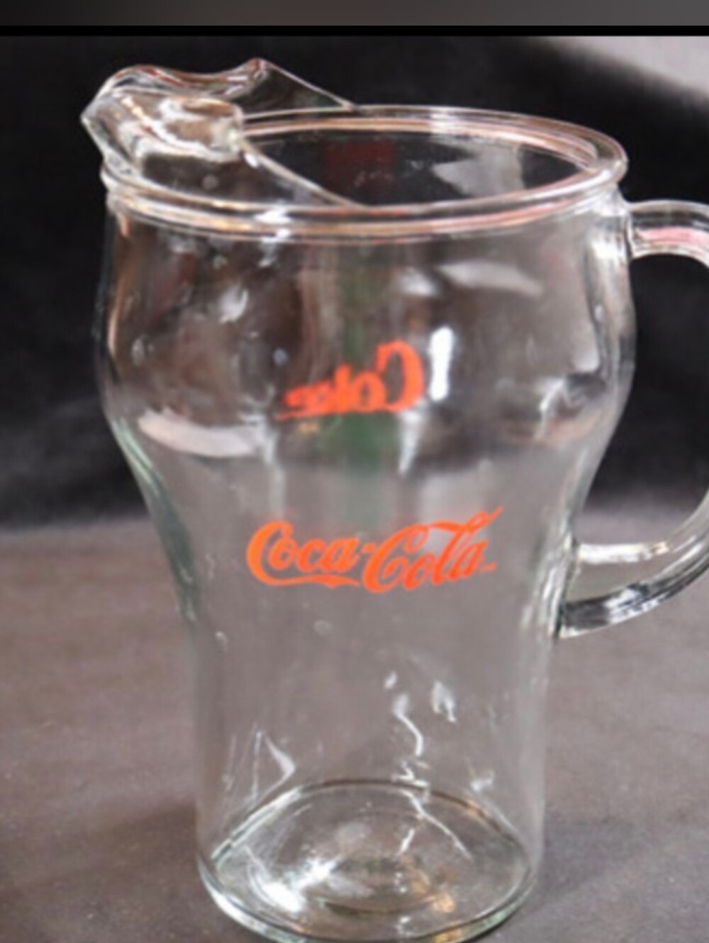 Vintage 1970's Coca-Cola Coke 9 ½“ Glass Red Letter Logo Beverage Pitcher